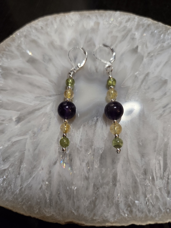 Artisan Jewelry - Amethyst, Citrine And Peridot Earrings